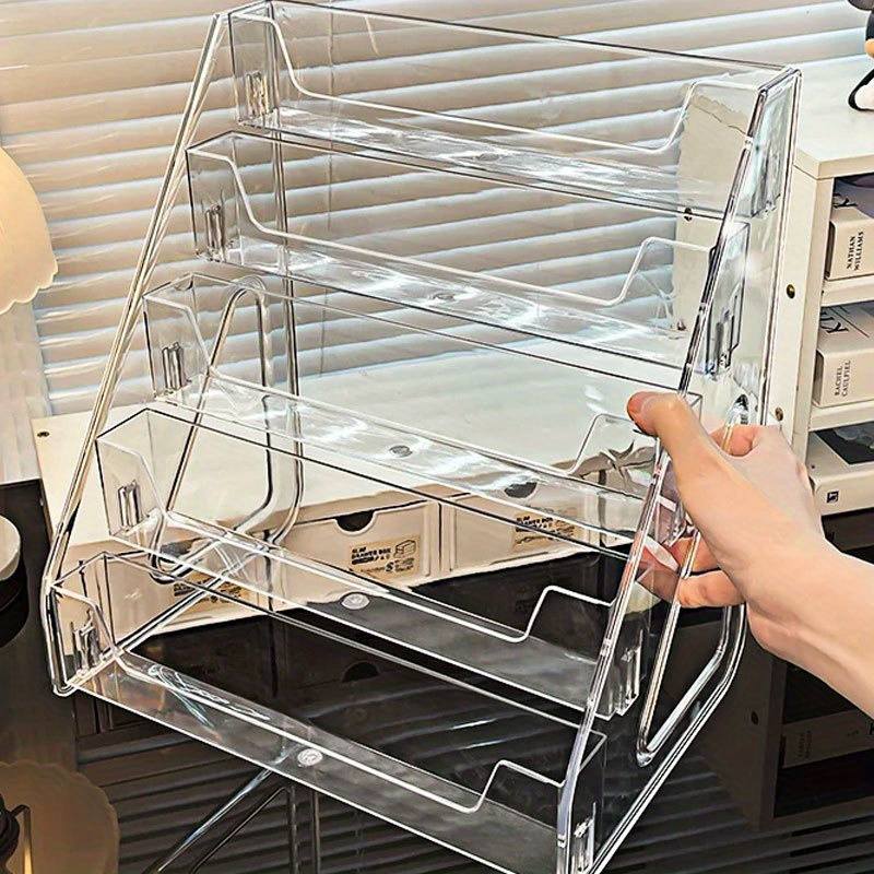 Bookshelf 5 Tier - 3/5段アクリル製ブックシェルフ、取り外し可能なデスクトップディスプレイラック、ポストカード、アニメカード、アートワーク用ボックス型収納ホルダー