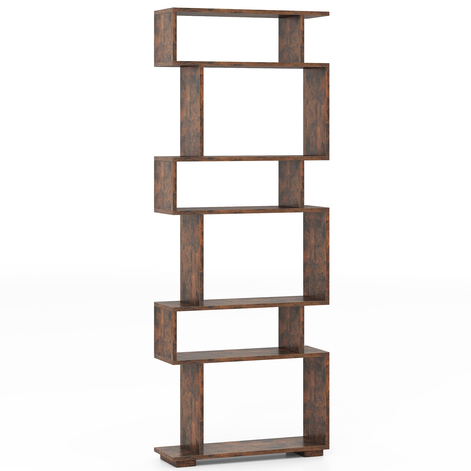Bookshelf 5 Tier - 6段収納本棚 S字型幾何学模様本棚 転倒防止キット付き