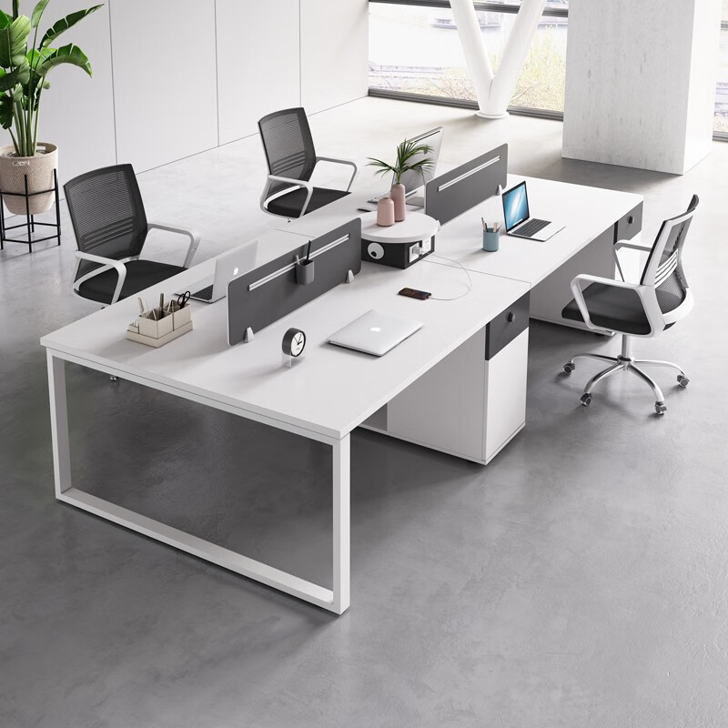 Office Furniture Manufacturers - 4人用ワークプレイススタッフデスク、シングルカード従業員用、ライトラグジュアリー、ホワイトスクリーン、ダブル、金融メーカー、卸売