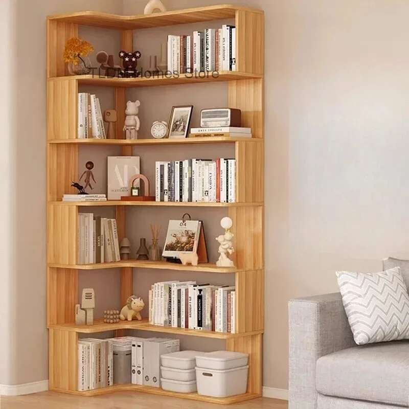 Bookshelf 5 Tier - 現代の多層本棚研究用無垢材コーナー収納本棚ライト高級シンプルな家庭用本棚図書館用