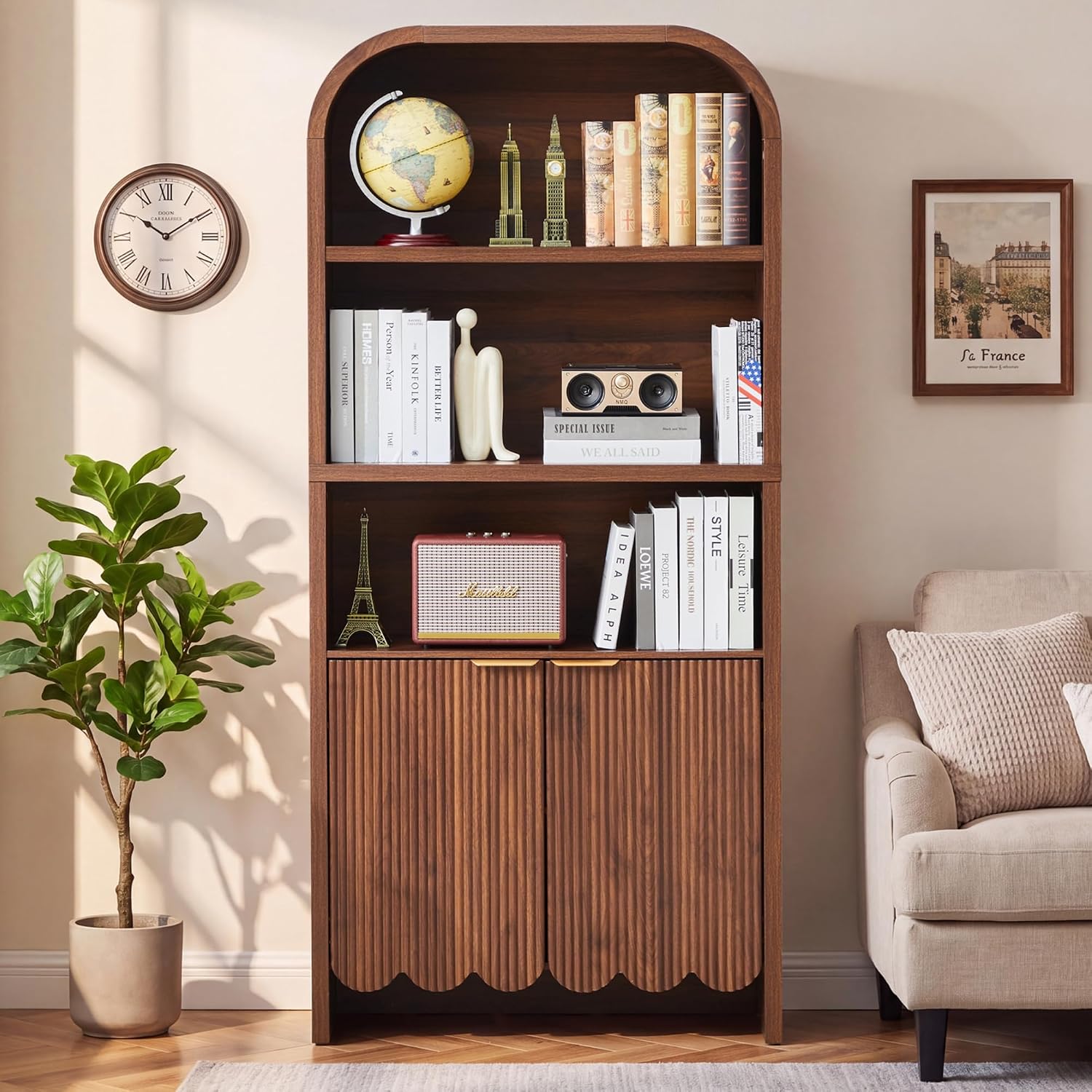 Bookshelf 5 Tier - 高さ71インチのアーチ型本棚、5段の溝付き自立型アーチ型本棚、カスタマイズ可能