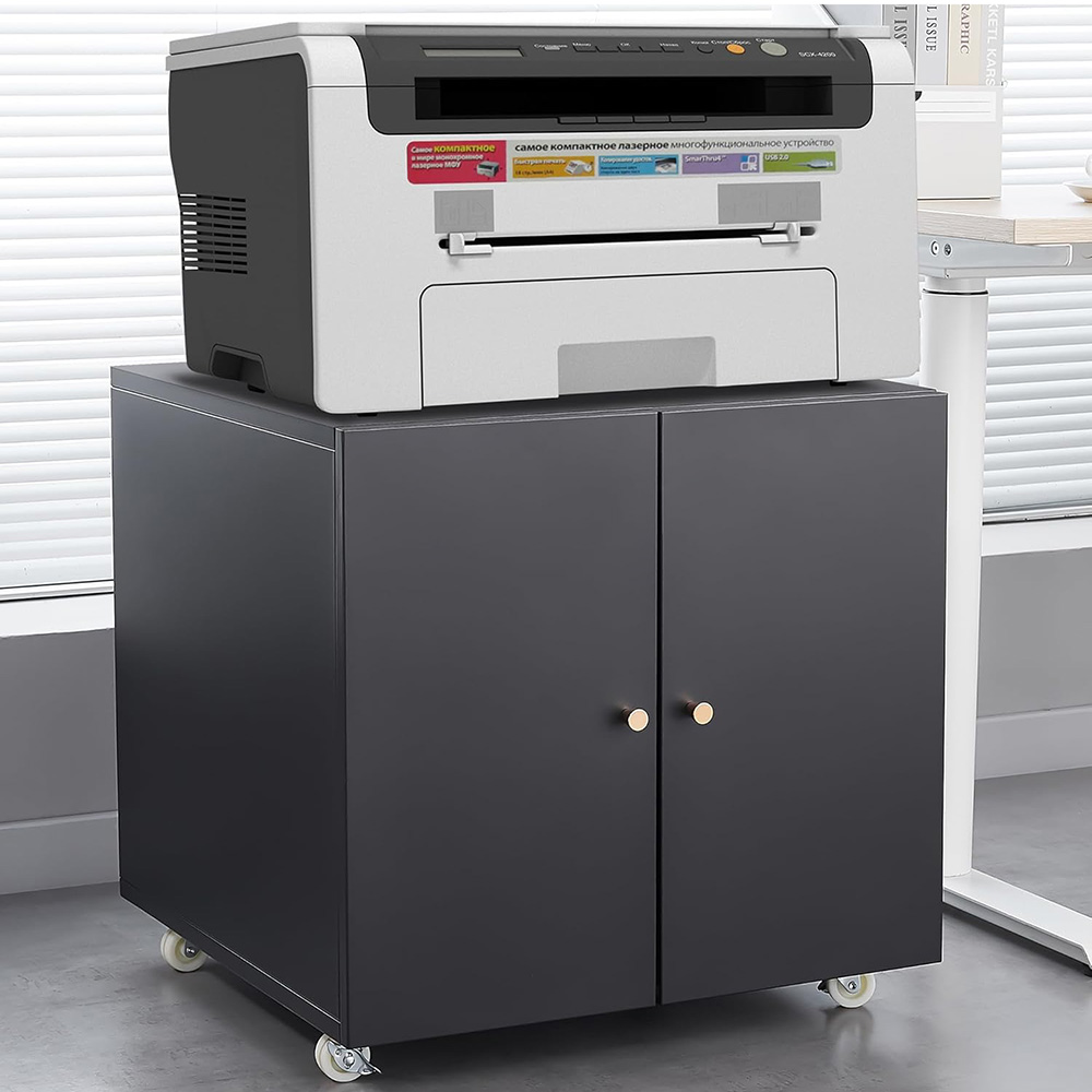 Office Furniture Plan - ファイル収納付きメタルプリンタースタンド、ダブルドアと調節可能な棚付きスチールファイルキャビネット、ホイール付きプリンターテーブルスタンド
