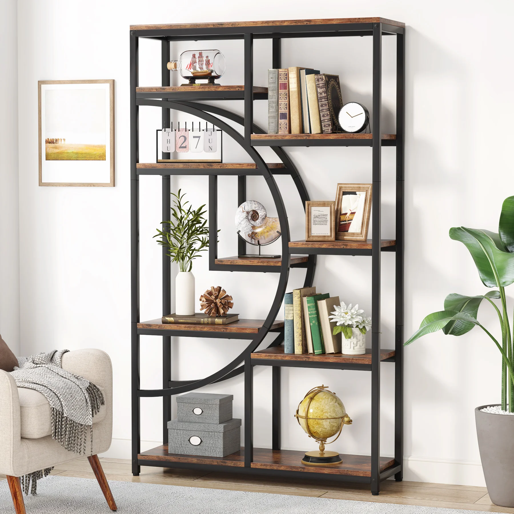 Bookshelf 5 Tier - 引き出し付き産業用本棚,ディスプレイ棚,収納オーガナイザー,自立型本棚,5層