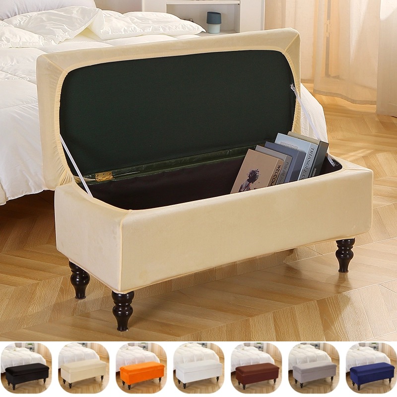 ソフトベルベット収納スツールカバー、弾性オットマン、フットレ - Office Furniture Plan のレビューと価格