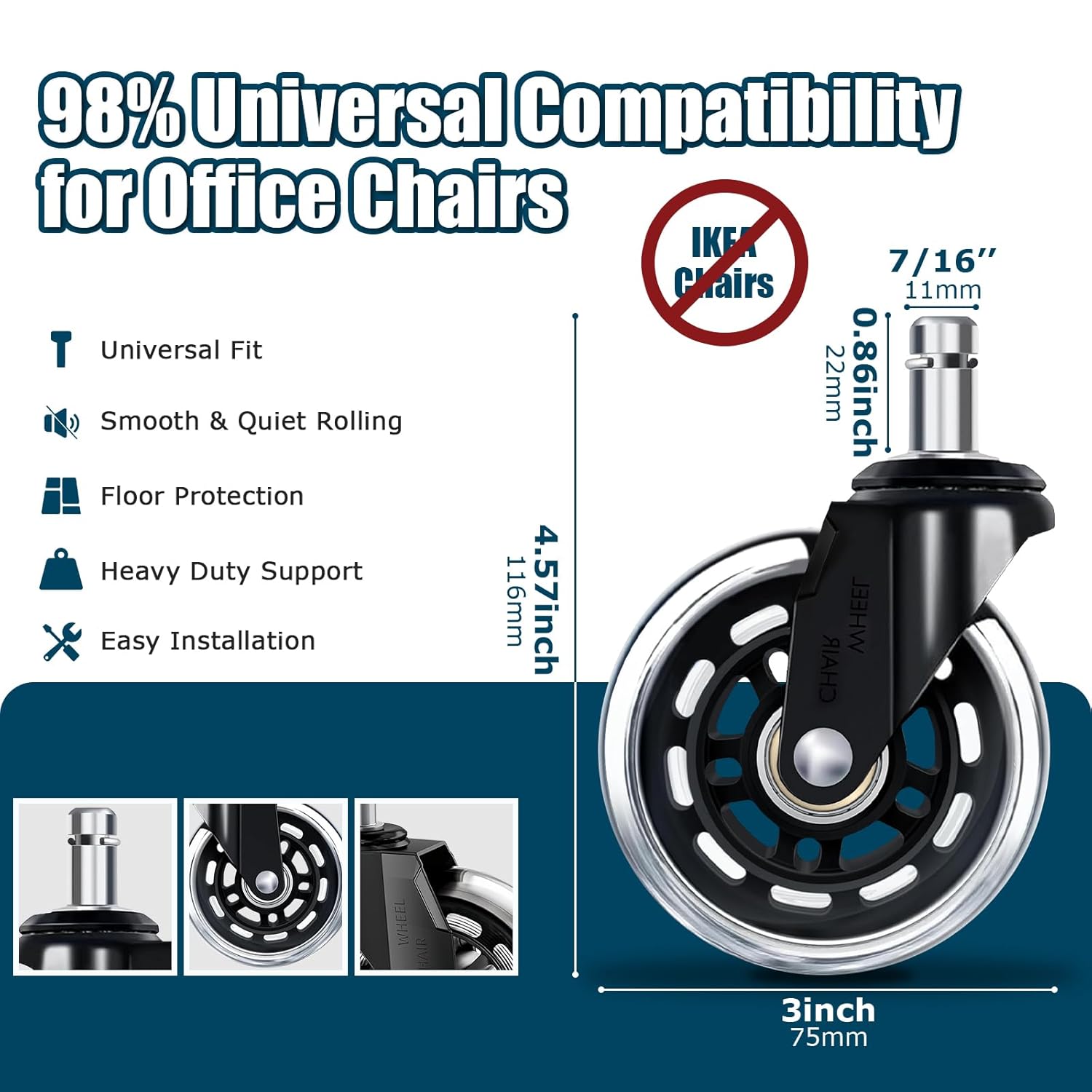 3インチオフィスチェアホイール5個セット、キャスター耐荷重8 - Office Furniture Plan のレビューと価格
