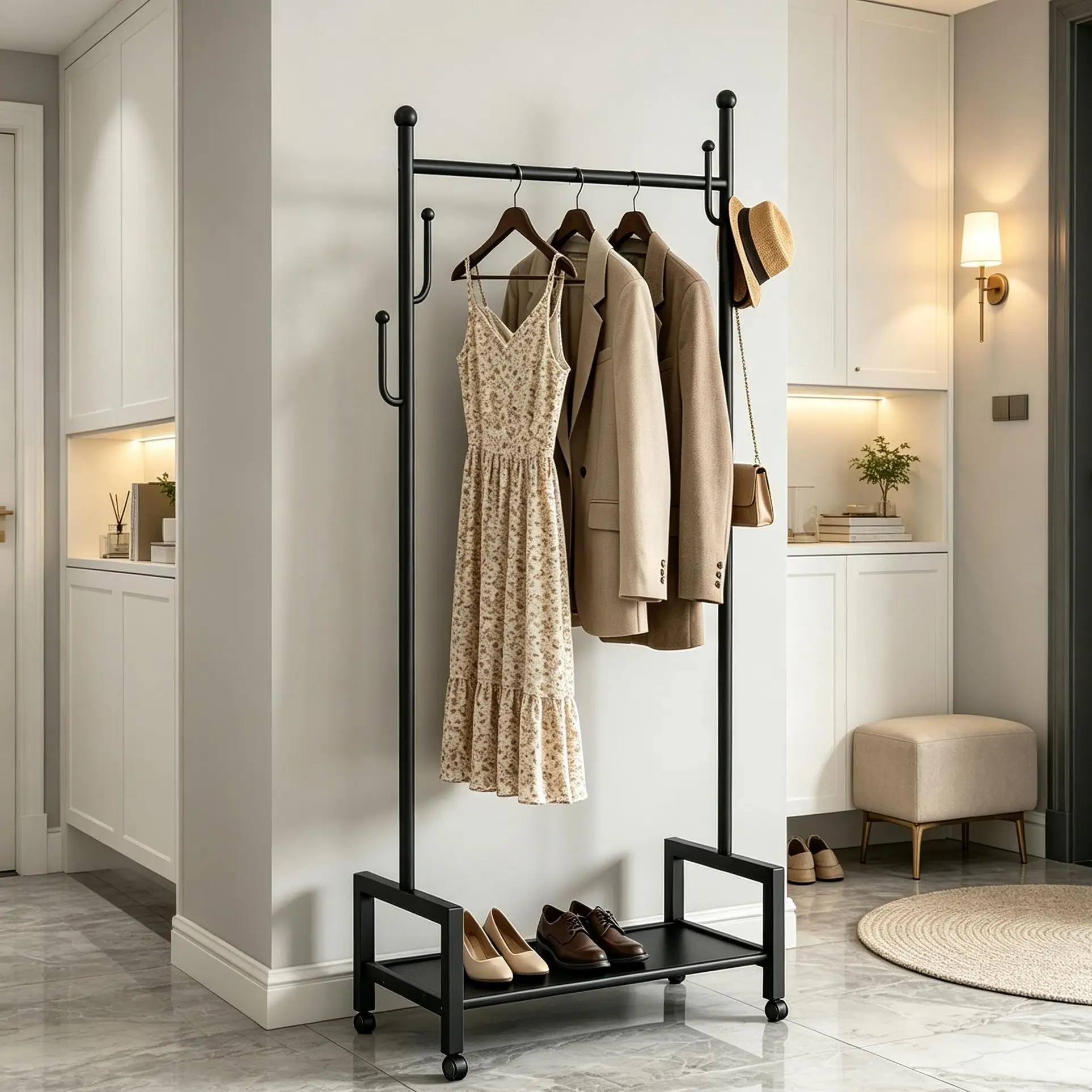車輪付き自立型衣類ラック モバイルローリング衣類ラック ポー - Coat Rack Standing のレビューと価格