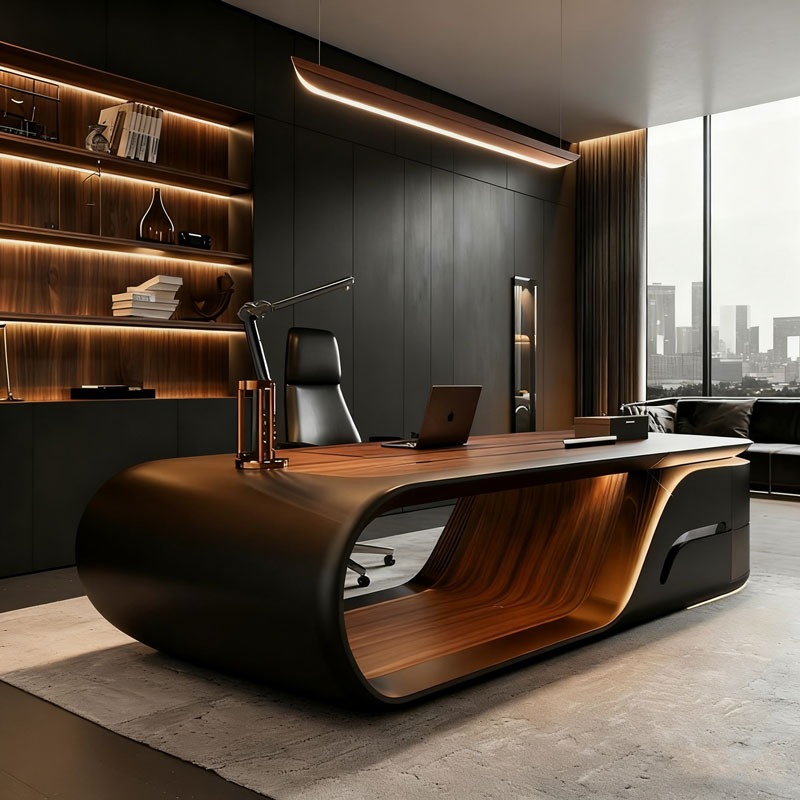 高級モダンL字型エグゼクティブワークデスク ブラウンウッドオ - Office Furniture Manufacturers のレビューと価格