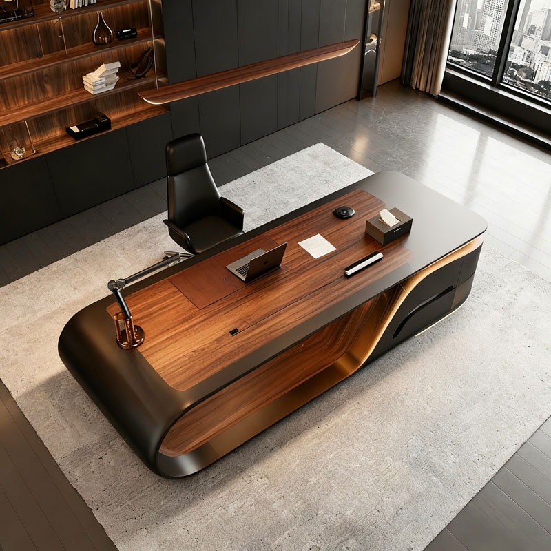 高級モダンL字型エグゼクティブワークデスク ブラウンウッドオ - Office Furniture Manufacturers のレビューと価格