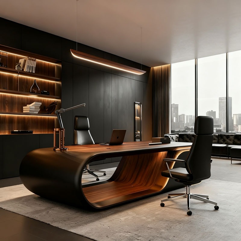 高級モダンL字型エグゼクティブワークデスク ブラウンウッドオ - Office Furniture Manufacturers のレビューと価格