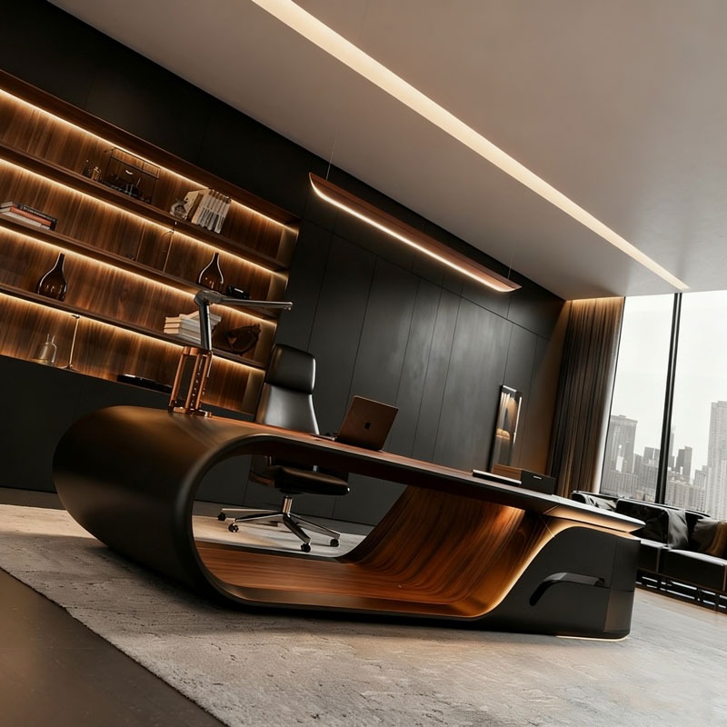 高級モダンL字型エグゼクティブワークデスク ブラウンウッドオ - Office Furniture Manufacturers のレビューと価格