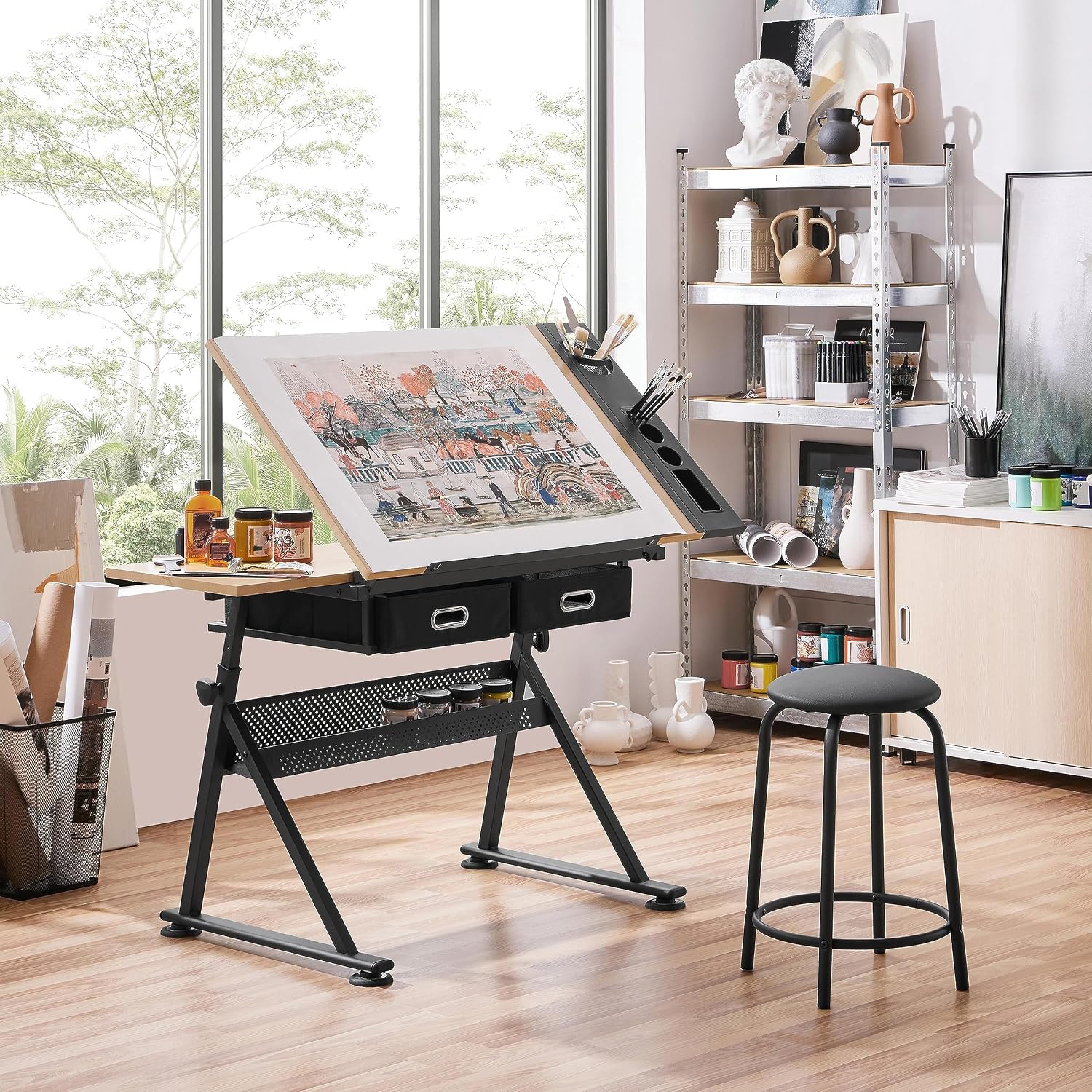 調整可能な製図台アートデスク（お揃いのスツール付き）、傾斜式 - Office Furniture Desk のレビューと価格