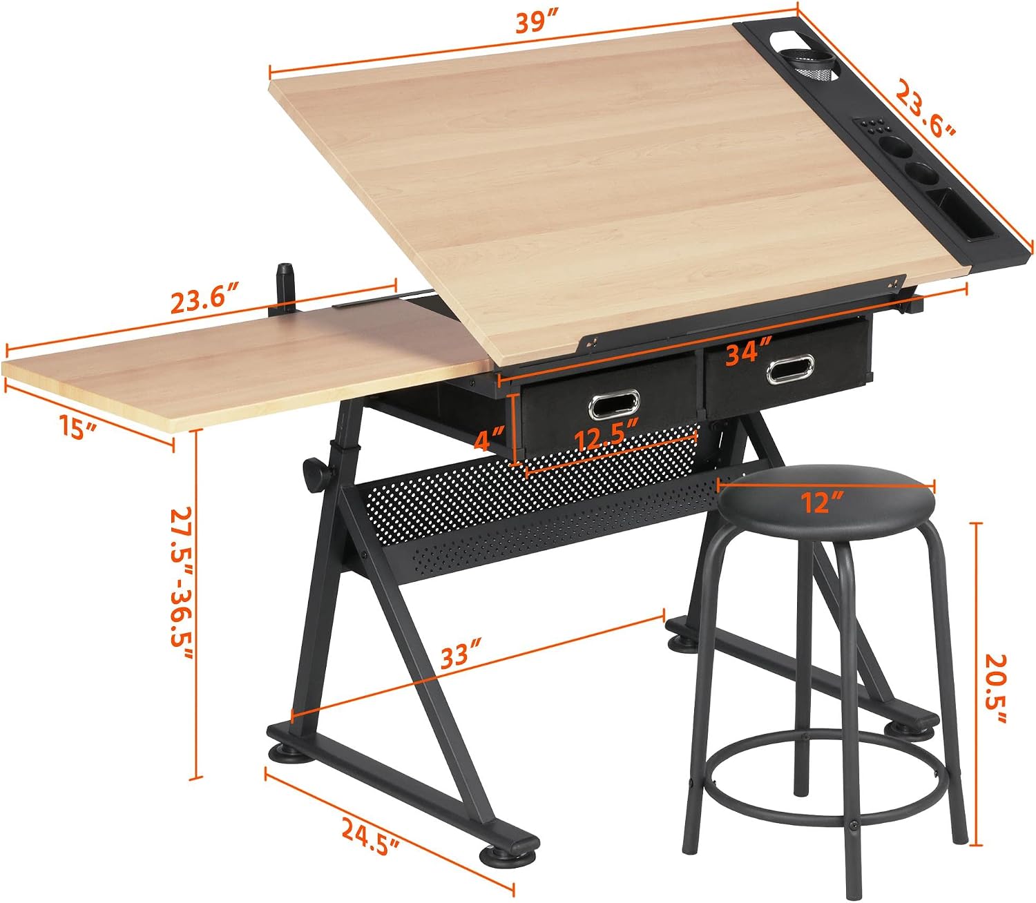 調整可能な製図台アートデスク（お揃いのスツール付き）、傾斜式 - Office Furniture Desk のレビューと価格
