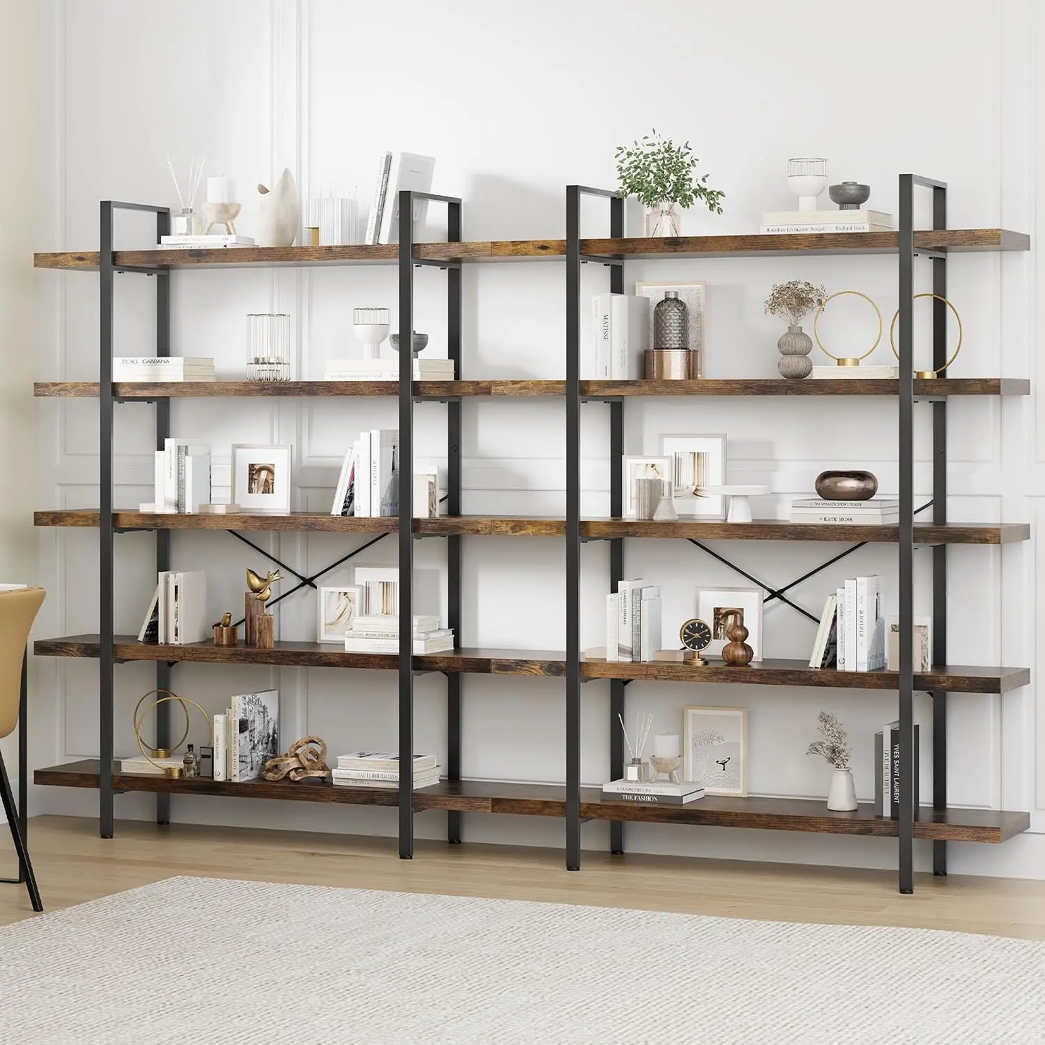 2個セットの頑丈な5段工業用本棚、幅47インチの木製本棚、ホ - Bookshelf 5 Tier のレビューと価格