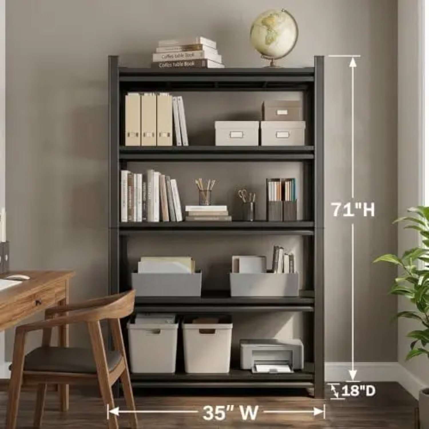 5段式頑丈本棚、高さ71インチの調節可能なホームオフィス用本 - Bookshelf 5 Tier のレビューと価格