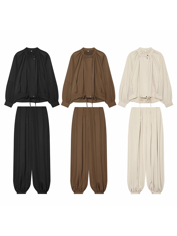 女性カジュアルプリーツドローストリングショートジャケットパン - Coat Rack Standing のレビューと価格