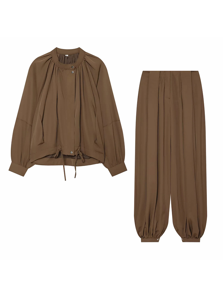 女性カジュアルプリーツドローストリングショートジャケットパン - Coat Rack Standing のレビューと価格