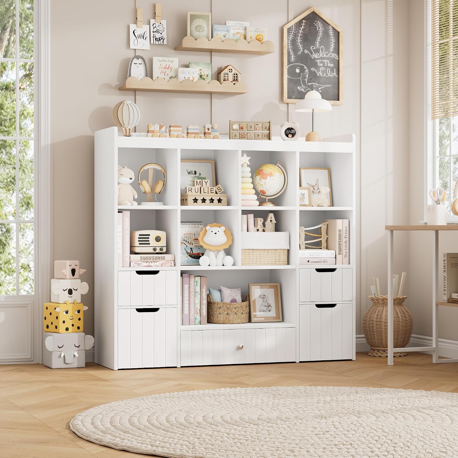 48インチ木製収納オーガナイザーユニット、収納キュービー付き - Bookshelf 5 Tier のレビューと価格