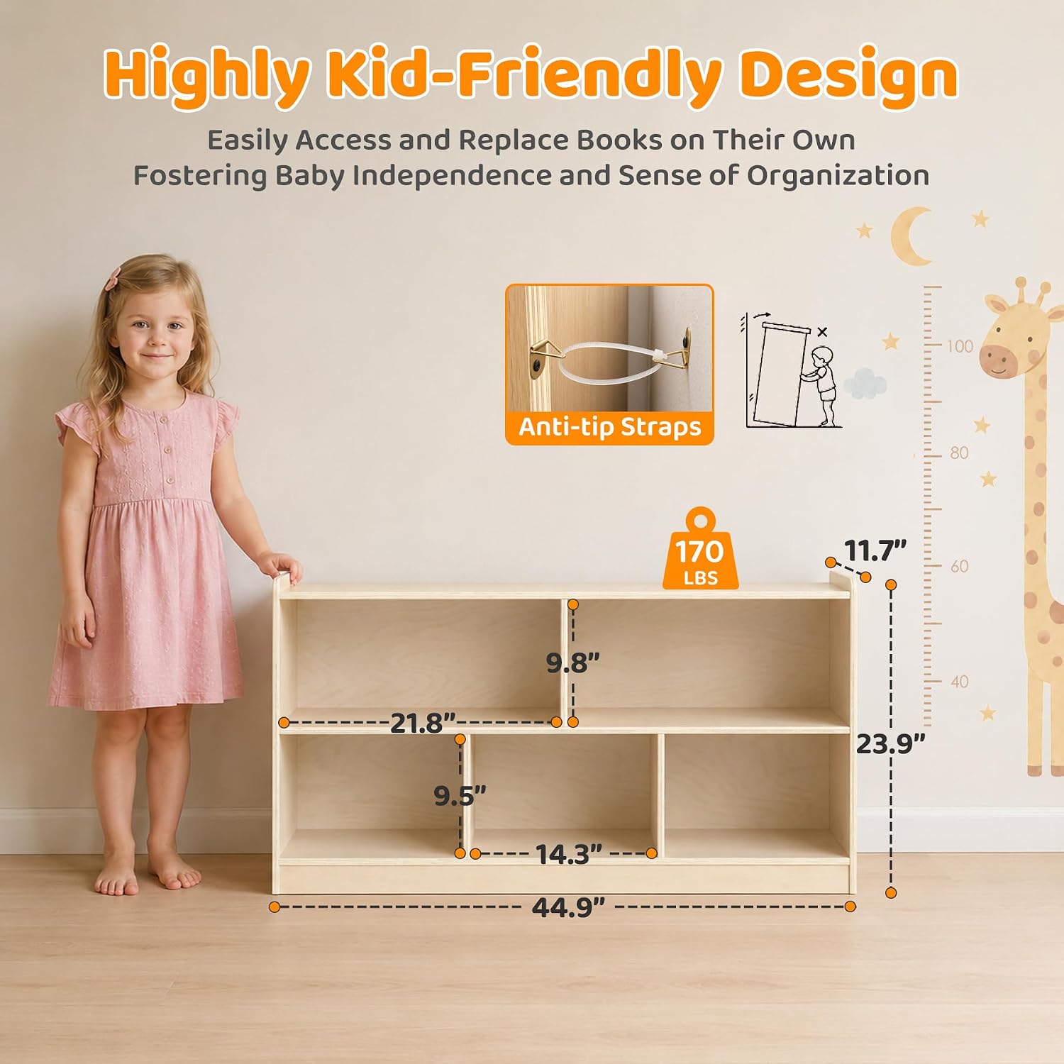 木製5段モンテッソーリ幼児用キャビネット、2段本棚とおもちゃ - Bookshelf 5 Tier のレビューと価格