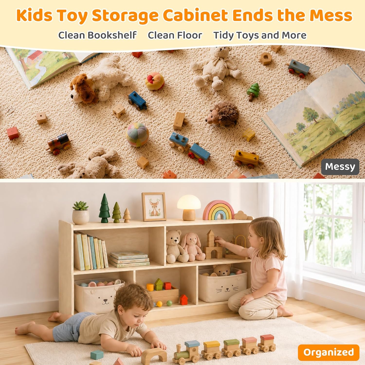 木製5段モンテッソーリ幼児用キャビネット、2段本棚とおもちゃ - Bookshelf 5 Tier のレビューと価格