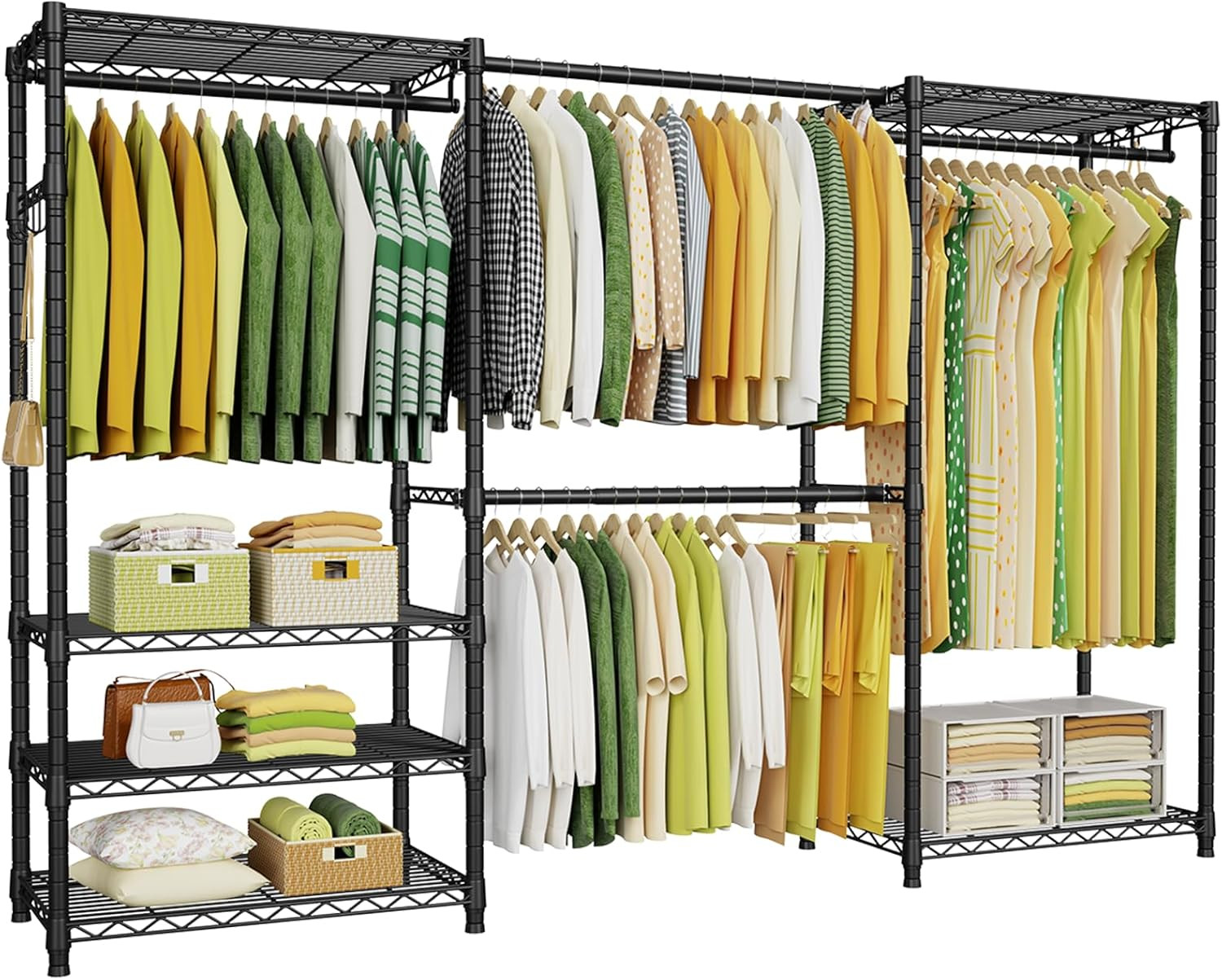 頑丈なクローゼットシステム、6段の衣類ラック、4本の金属製ハ - Coat Rack Standing のレビューと価格