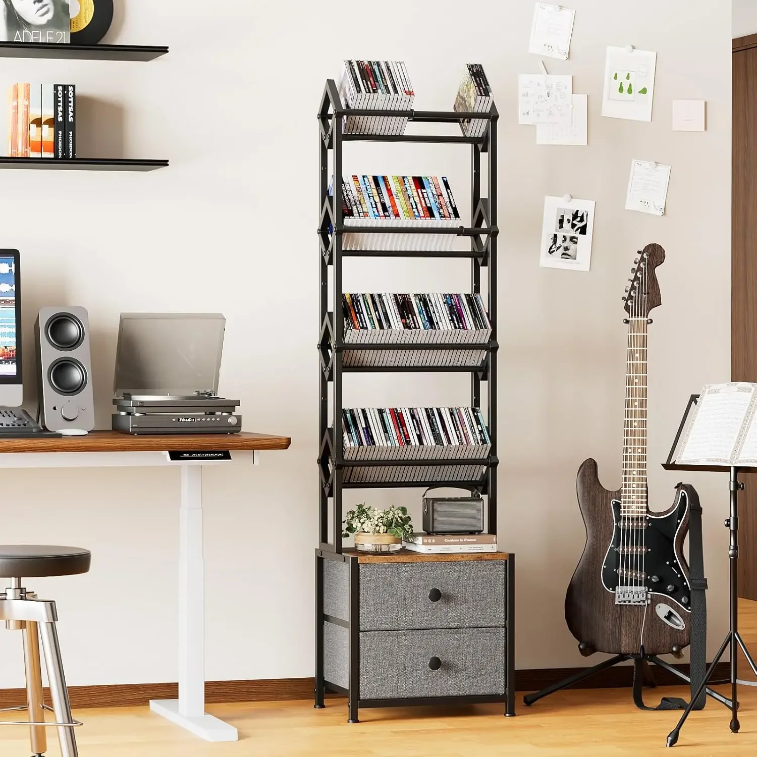 引き出し付きCD収納ラック、5段メディアオーガナイザーDVD - Bookshelf 5 Tier のレビューと価格