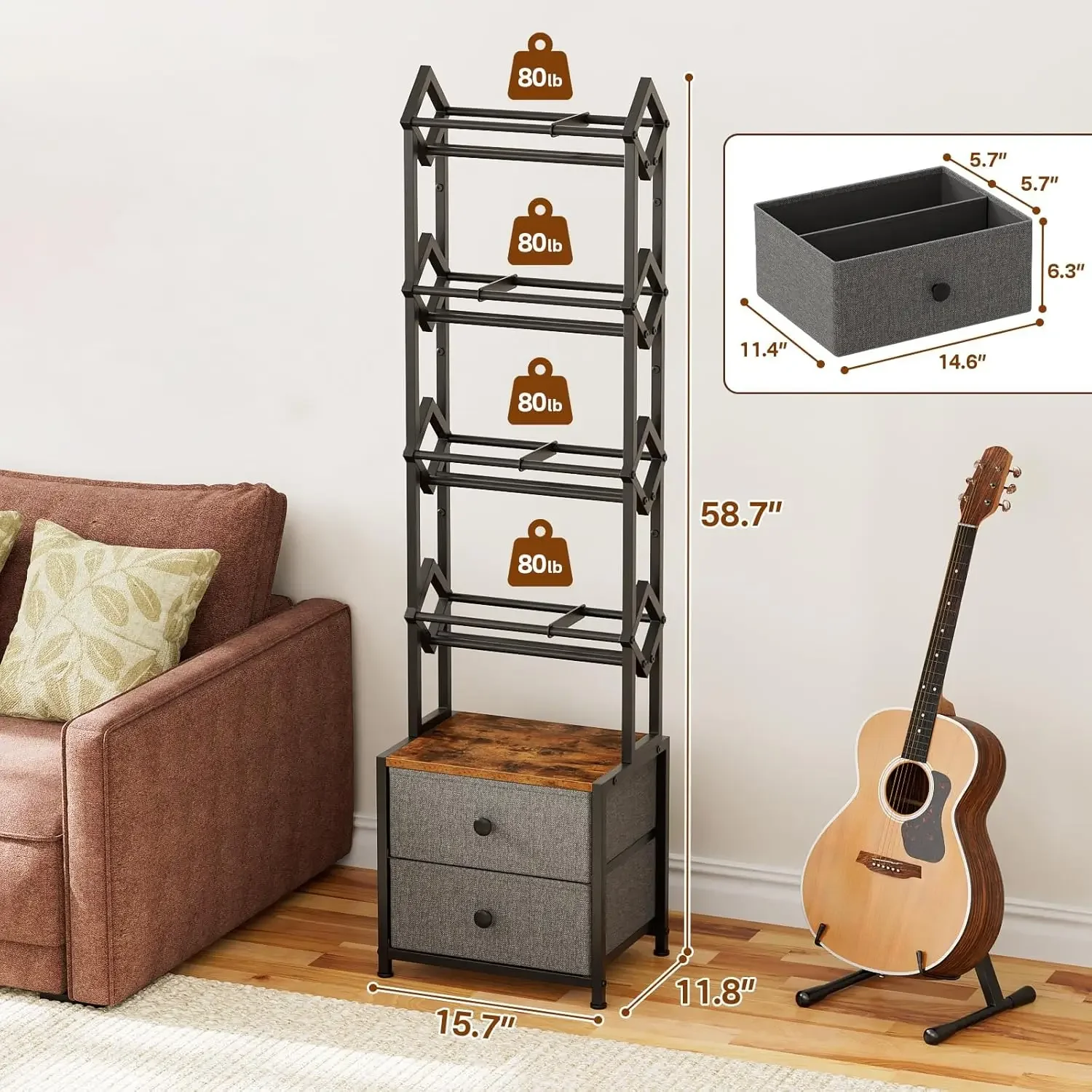 引き出し付きCD収納ラック、5段メディアオーガナイザーDVD - Bookshelf 5 Tier のレビューと価格